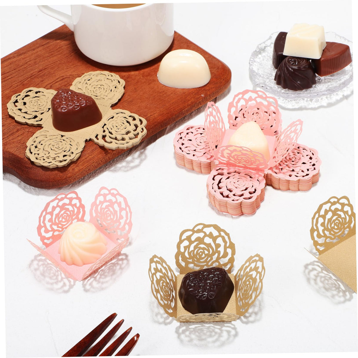 COLLBATH 100pcs Truffle Wrappers Elegant Design for Weddings and Parties Mini Cupcake Liners and for Desserts and Candy Displays