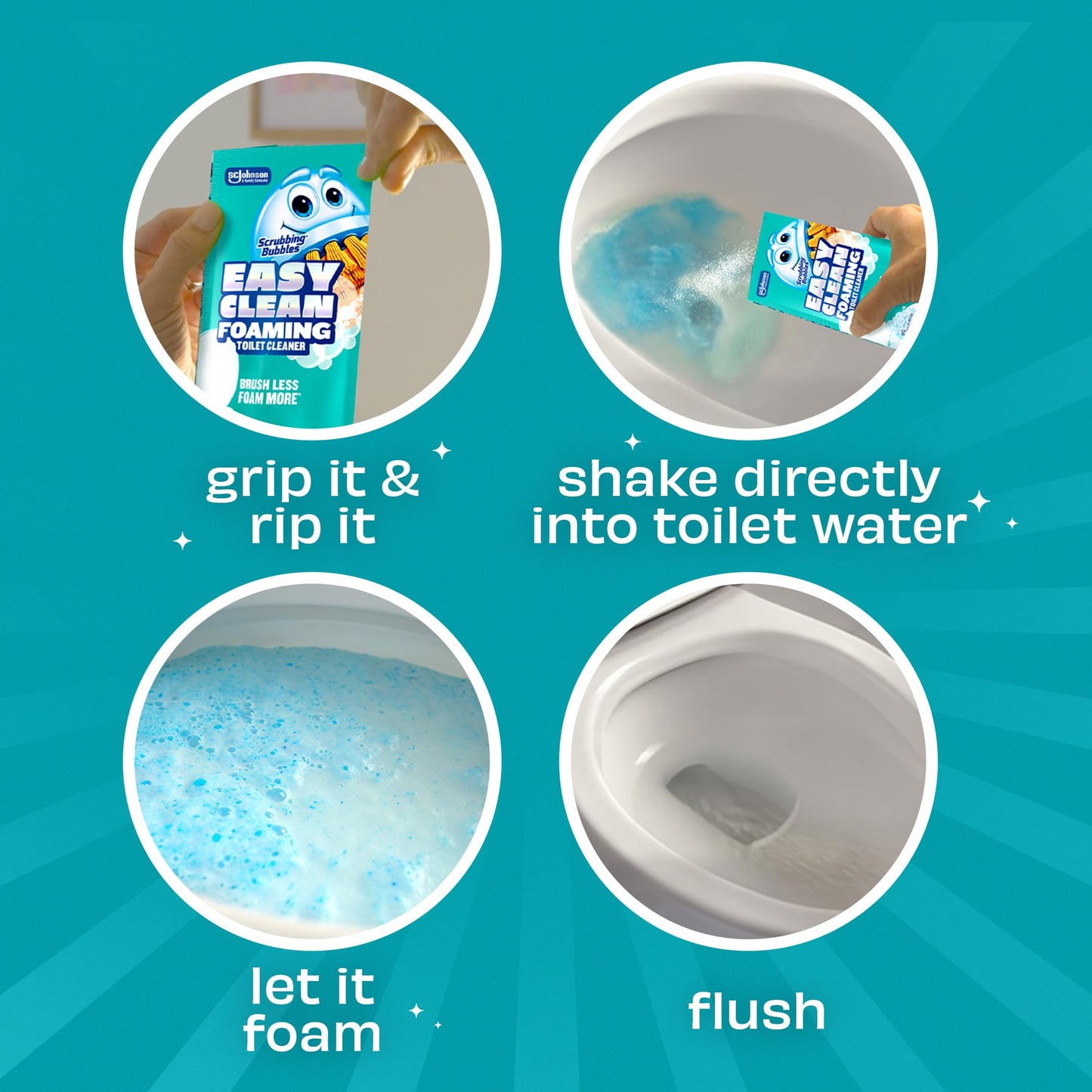 Scrubbing Bubbles Easy Clean Foaming Toilet Bowl Cleaner, Easy Toilet Drop In Powder Pouches, 100g (5 Pouches)