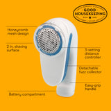 Conair Fabric Shaver and Lint Remover, Battery-Operated Portable Clothes Shaver with 3 Settings, Fuzz Remover for Sweaters, Clothing and Furniture