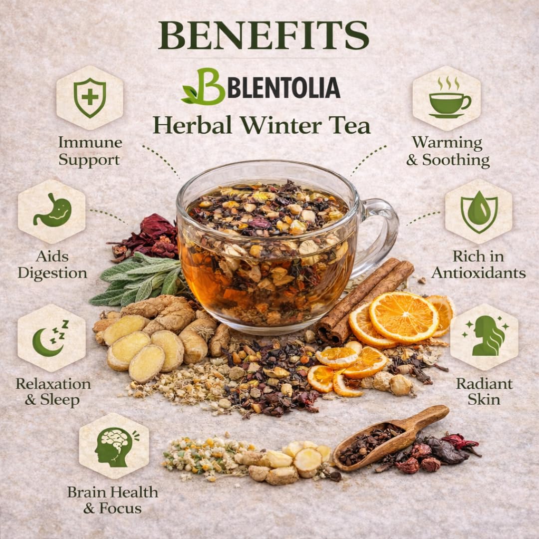 Blentolia Multi Fruit & Herbal Tea Blend with Linden, Sage, Rosehip, Ginger & Hibiscus - 12 Fruits, Herbs & Spices - Herbal Winter Tea - Loose Leaf