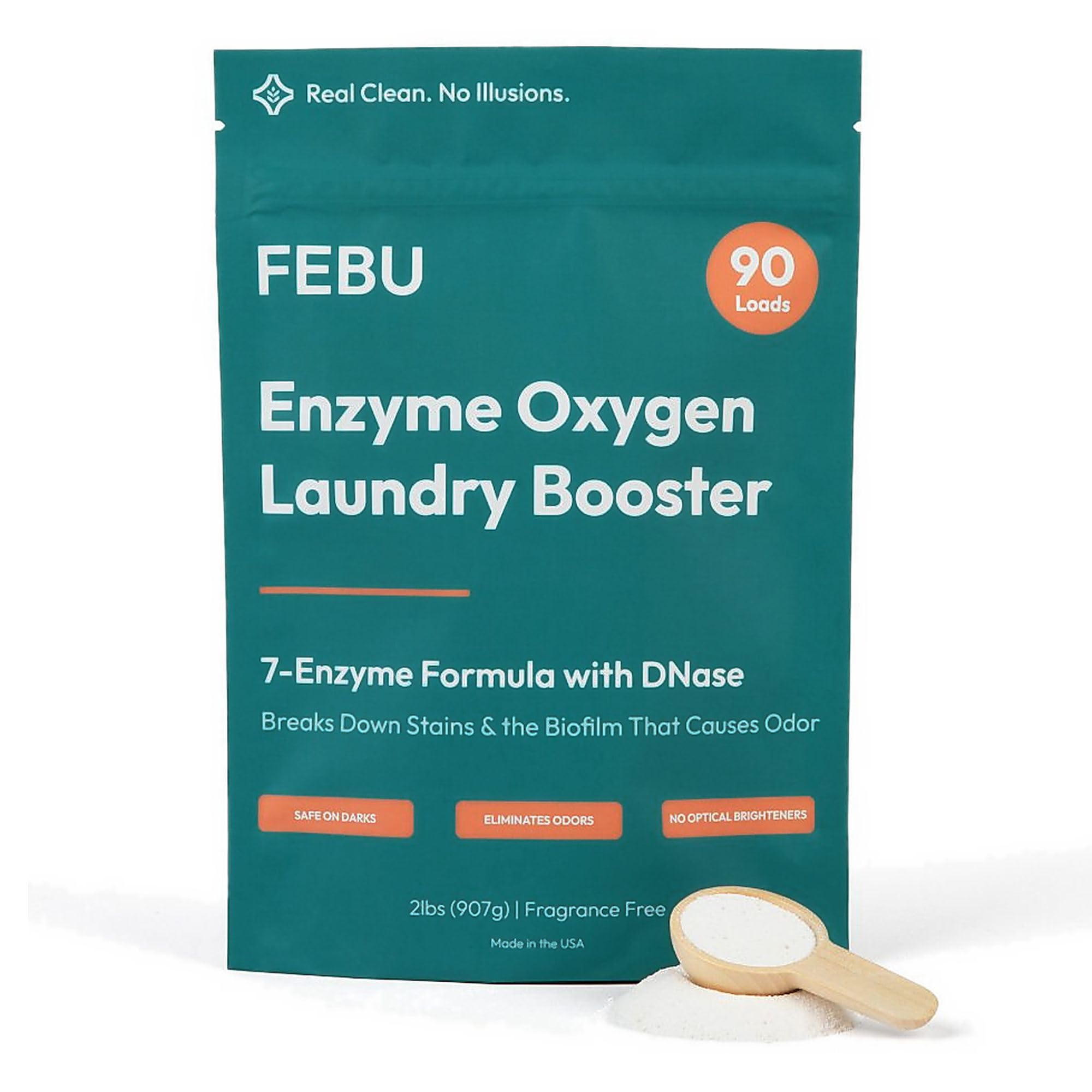FEBU Enzyme Oxygen Laundry Booster | 7-Enzymes Including DNase | Odor Eliminator & Stain Remover for Sweat, Pet & Musty Odors | Concentrated Powder