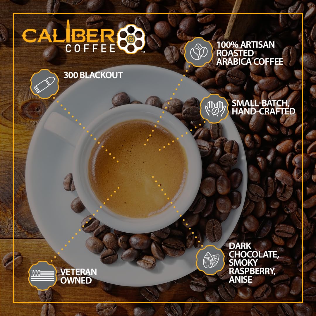Caliber Coffee 300 Blackout, Ground Dark Roast - Bold, Caramel, Sweet Finish, Red Fruit Flavors - 100% Artisan Roasted Arabica Coffee - Small-Batch