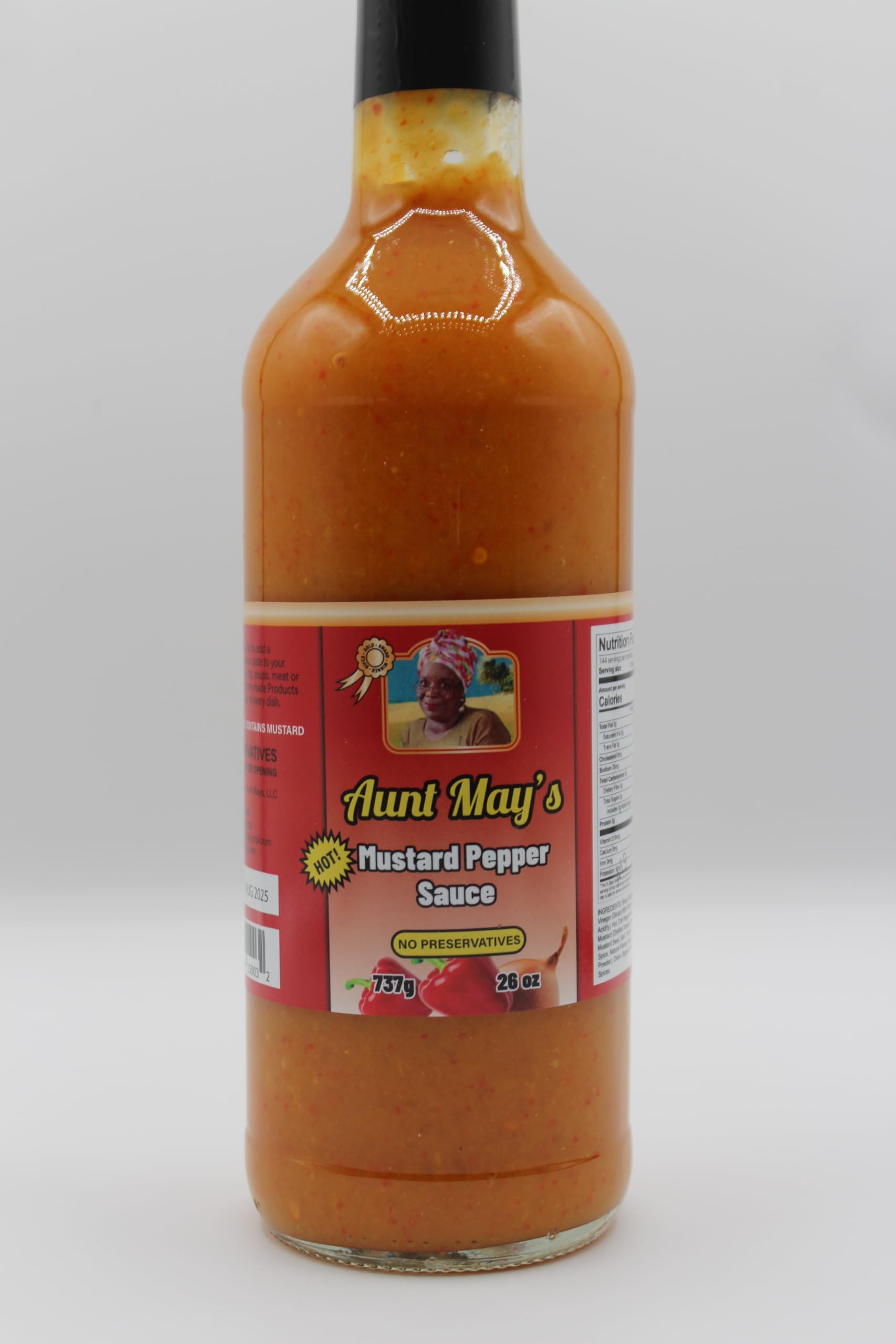 Aunt May's Mustard Pepper Sauce, Golden Bajan-Style Hot Sauce with Habanero, Turmeric and Mustard, 26 Fl Oz,