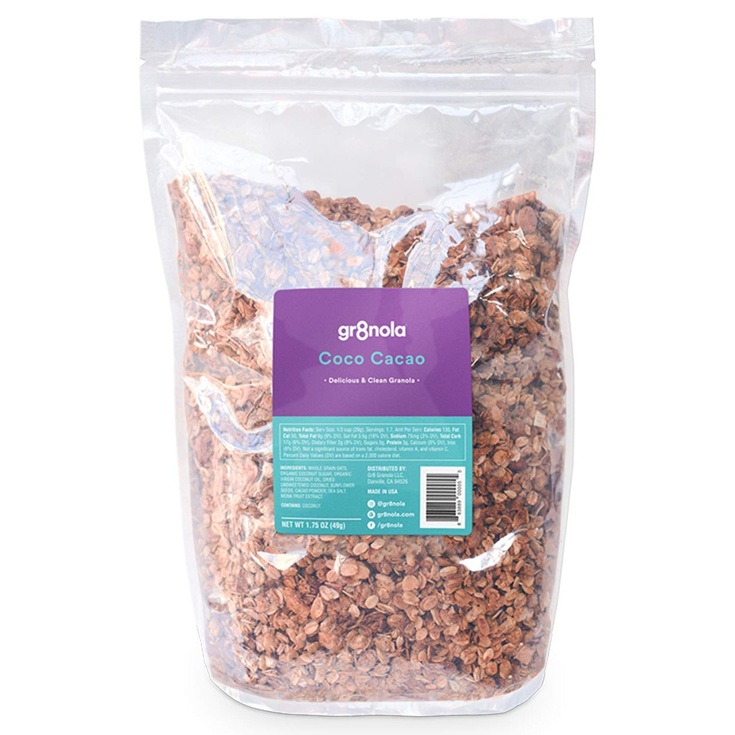 gr8nola CACAO CRISP - Healthy, Low Sugar, Vegan Bulk Granola Cereal - Made with Superfoods Cacao, Coconut, and Sunflower Seeds, Soy Free, Dairy Free