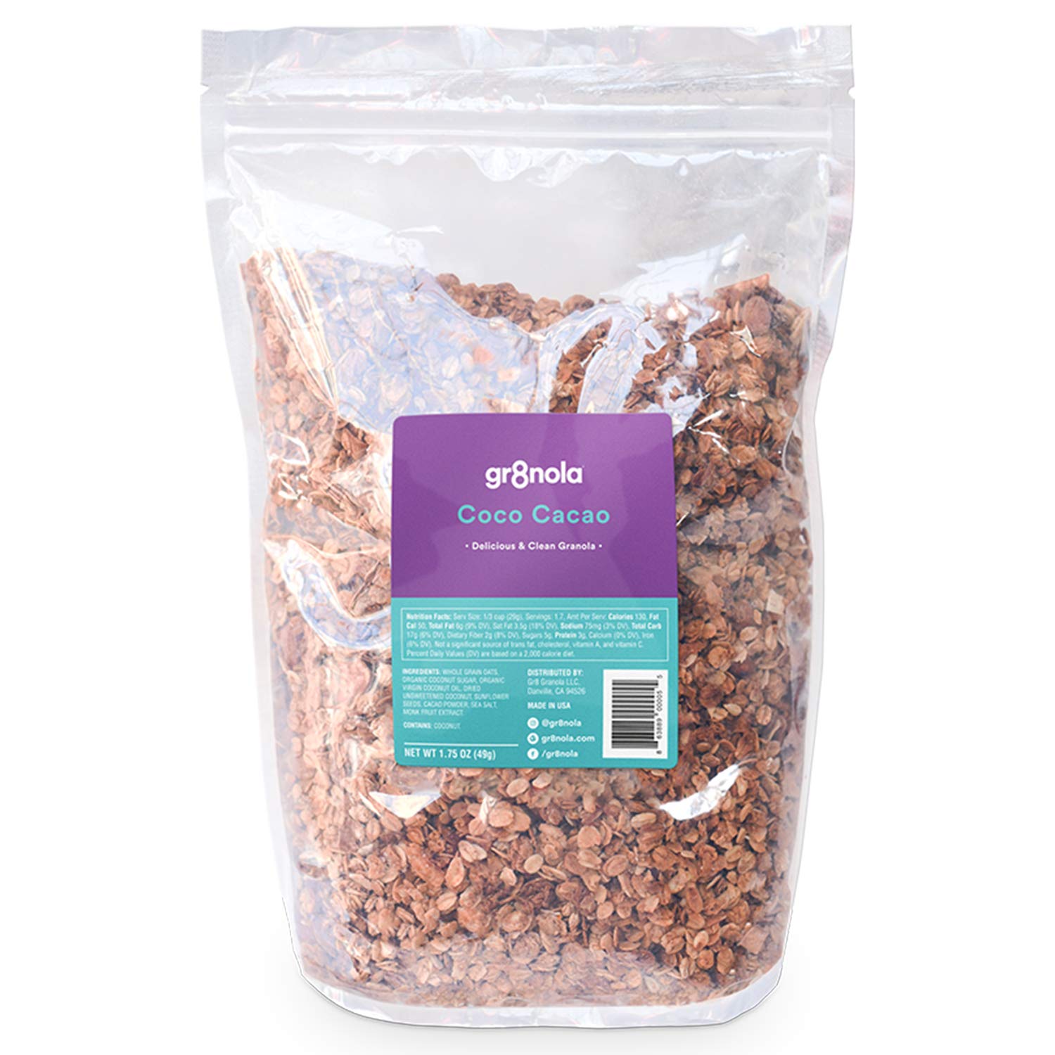 gr8nola CACAO CRISP - Healthy, Low Sugar, Vegan Bulk Granola Cereal - Made with Superfoods Cacao, Coconut, and Sunflower Seeds, Soy Free, Dairy Free