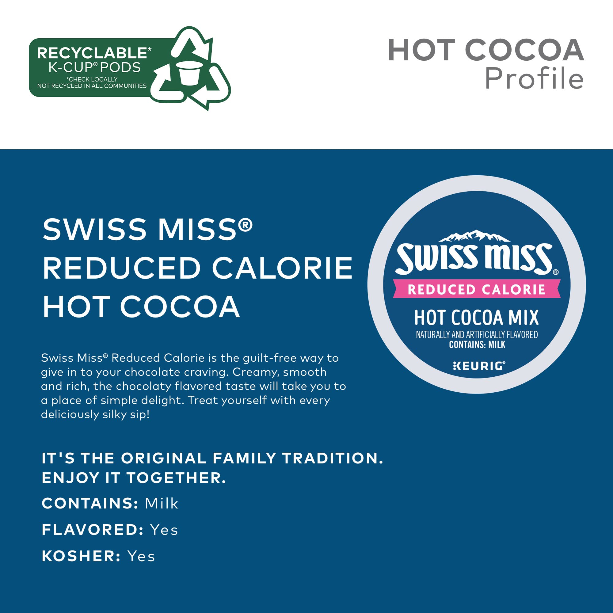Swiss Miss, Reduced Calorie Hot Cocoa, Single-Serve Keurig K-Cup Pods, 44 Count (2 Boxes of 22 Pods)
