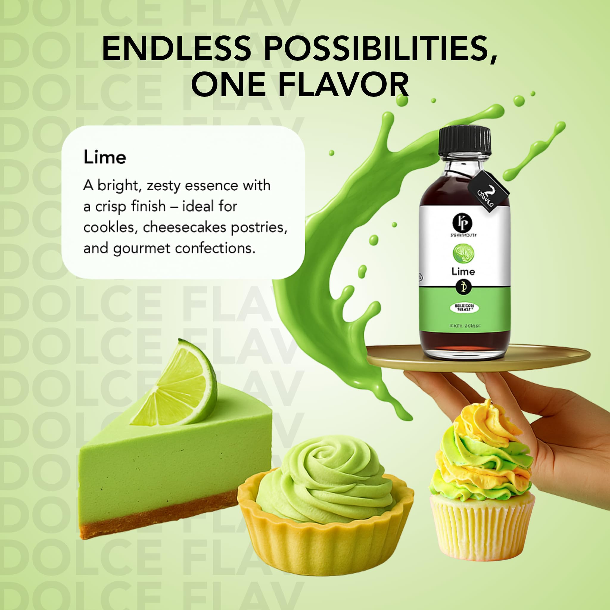 Dolce Flav Natural Lime Extract - 8 Ounce Oil-Soluble Kosher, Sugar-Free, Concentrated Citrus Lime Flavor for Candy, Chocolates & Desserts