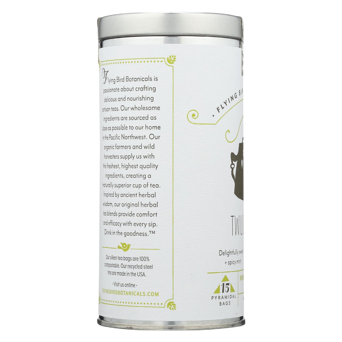 FLYING BIRD BOTANICALS Organic 15 Bag Tin Twilight Mint Tea, 15 CT