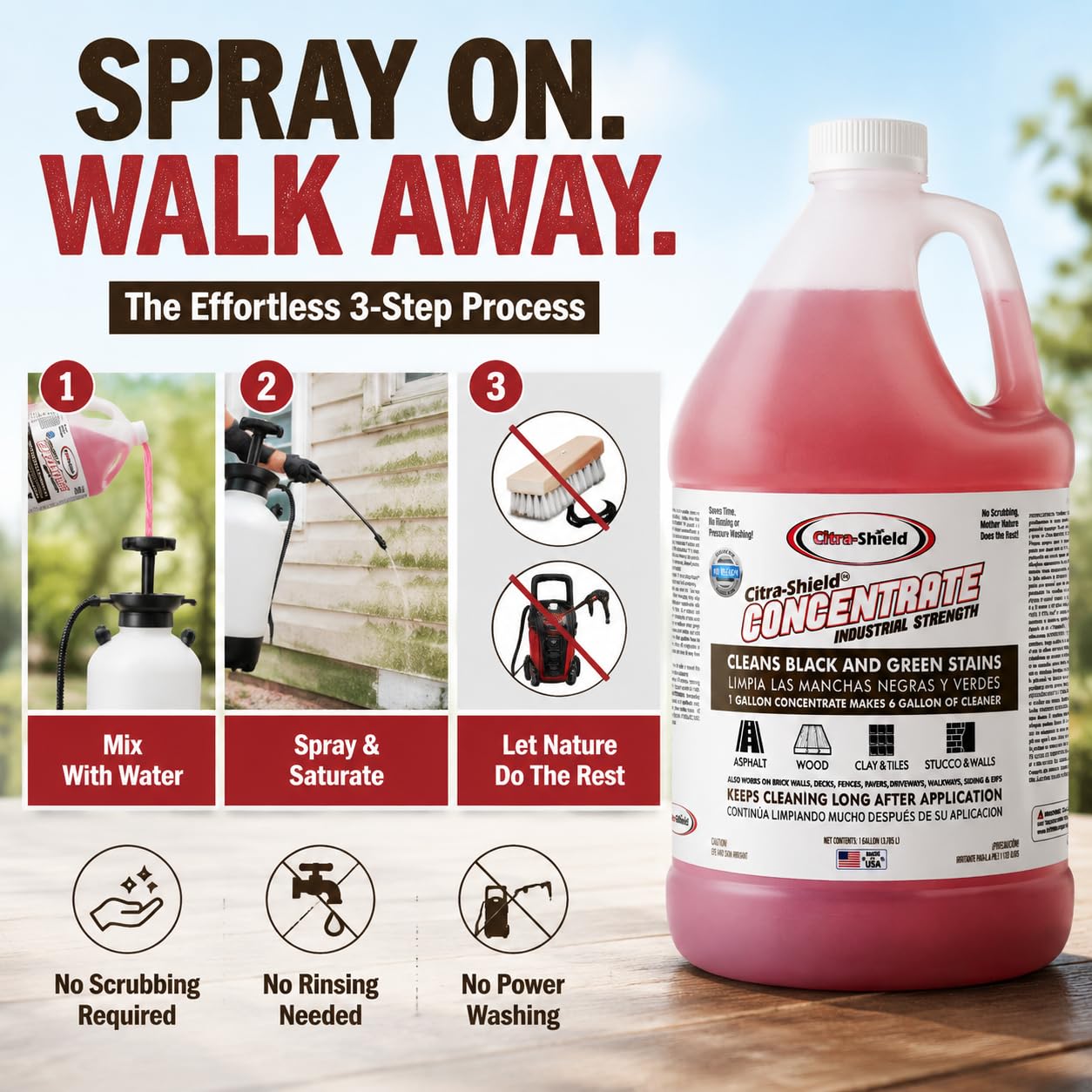 Citra-Shield Natural, Powerful Outdoor Cleaner, Multi-Use Formula, Powers Through Stains on Decks, Siding, Fences, Concrete, and More (1)