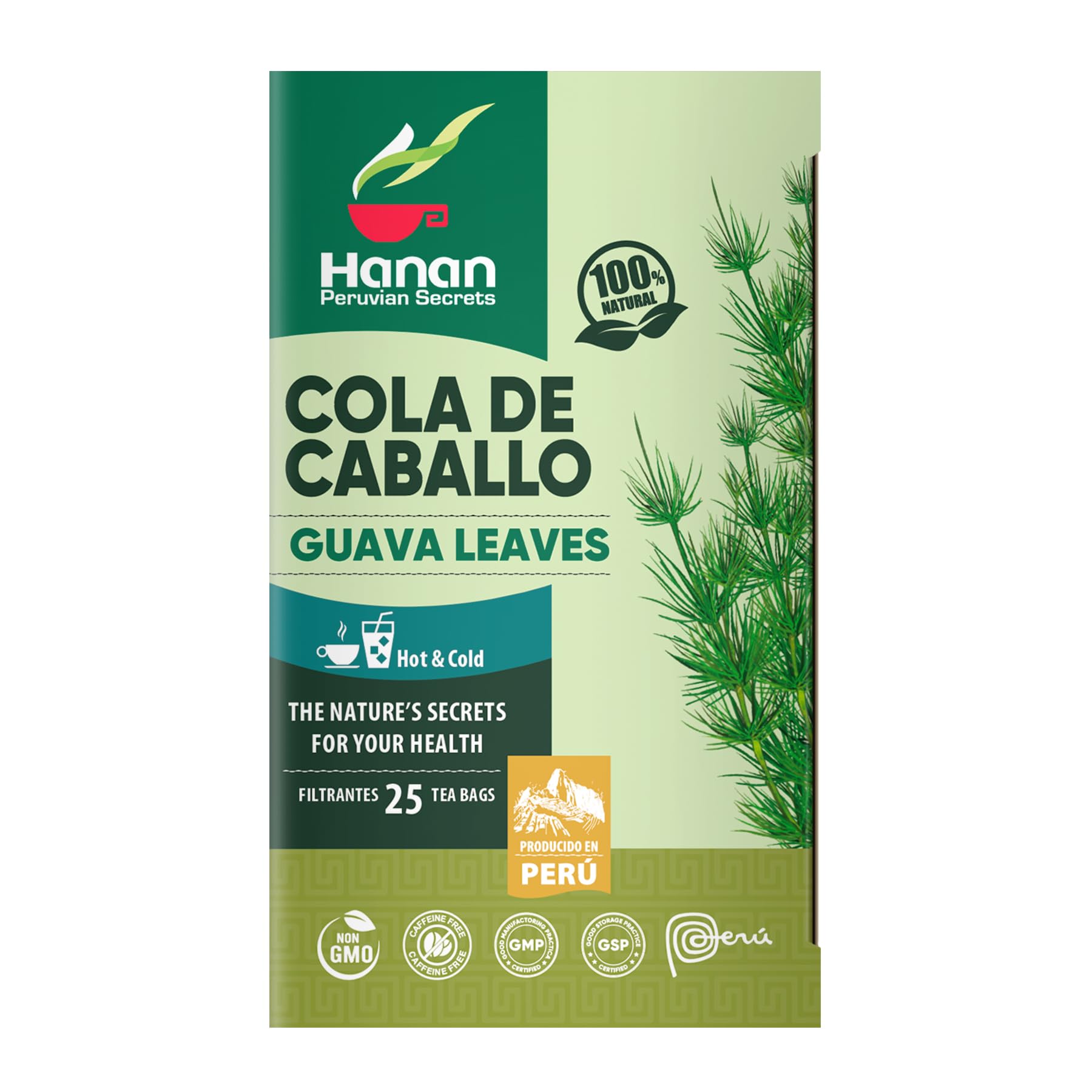 Hanan Peruvian Secrets Cola De Caballo Herbal Tea | 100% Natural Horse Tail | 25 Tea Bags | Naturally Supports Normal Kidney and Urinary Tract
