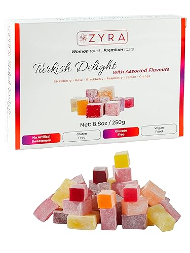 ZYRA Turkish Delight - 8.8oz - Woman Owned Brand - Luxury with Assorted Fruit - Rose, Strawberry, Raspberry, Blackberry, Lemon, Orange - Authentic