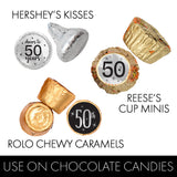 50th Birthday Candy Stickers, Black Print on Silver Foil, 180 Count