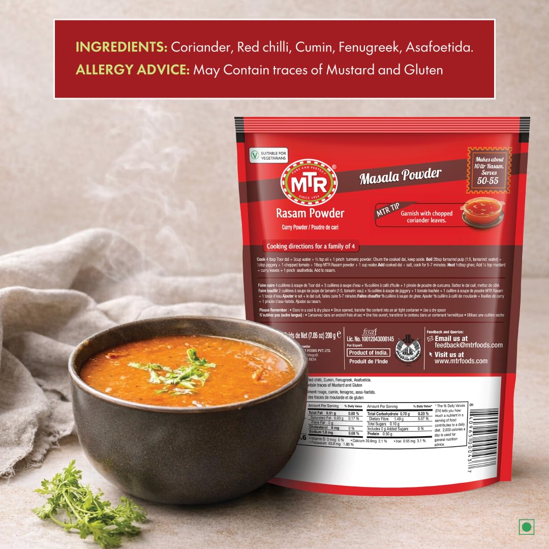 MTR Rasam Powder Indian Spice Blend with Coriander, Red Chili & Cumin - 6pk