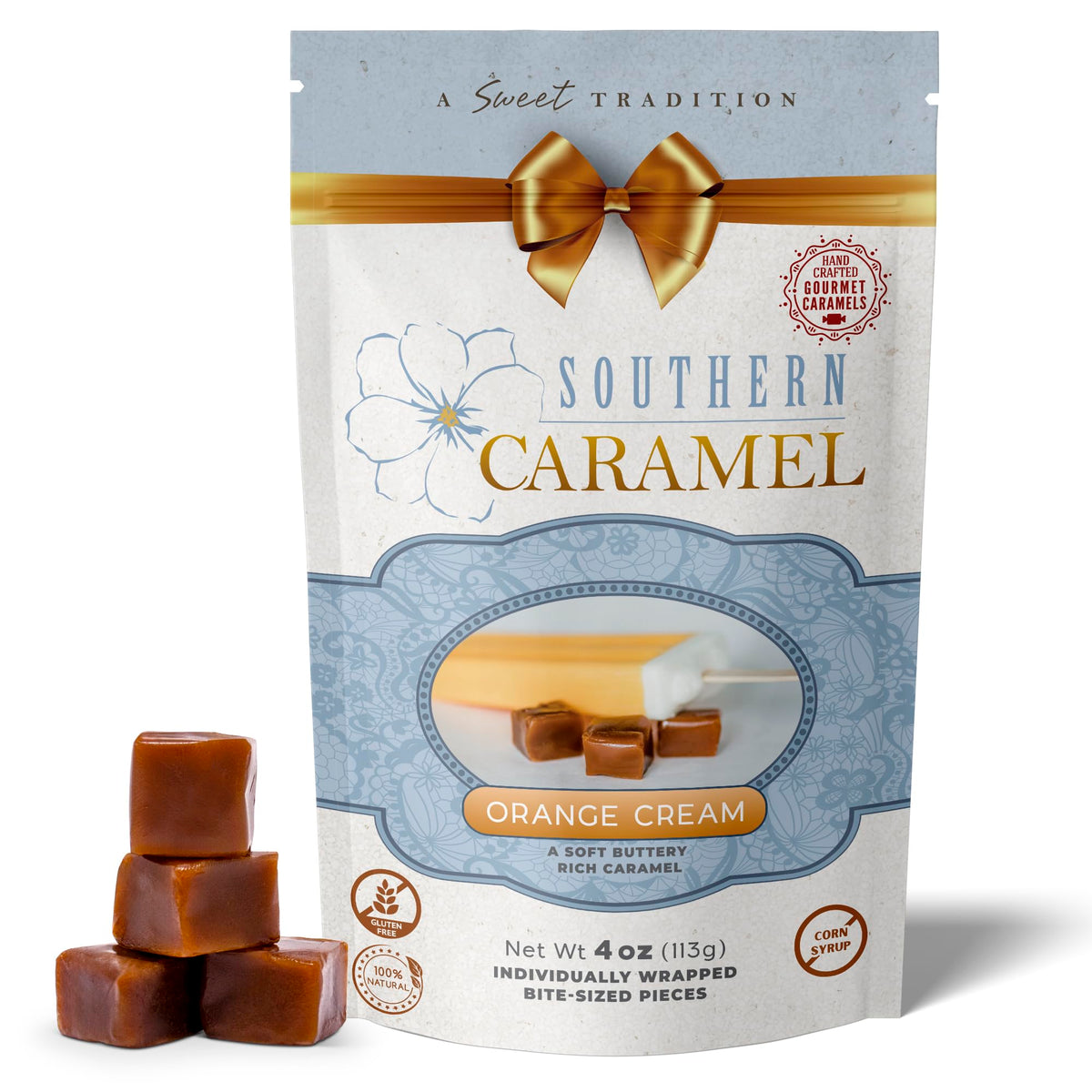 Southern Caramel Orange Cream Caramels, Handcrafted, 4 oz (Pack of 1)