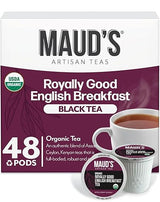 Maud's Organic English Breakfast Black Tea Pods, 48 ct, Single Serve Pods - 100% Gourmet Blended Tea Leaves, Compatible with Keurig K Cups Maker