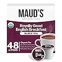 Maud's Organic English Breakfast Black Tea Pods, 48 ct, Single Serve Pods - 100% Gourmet Blended Tea Leaves, Compatible with Keurig K Cups Maker