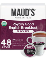 Maud's Organic English Breakfast Black Tea Pods, 48 ct, Single Serve Pods - 100% Gourmet Blended Tea Leaves, Compatible with Keurig K Cups Maker