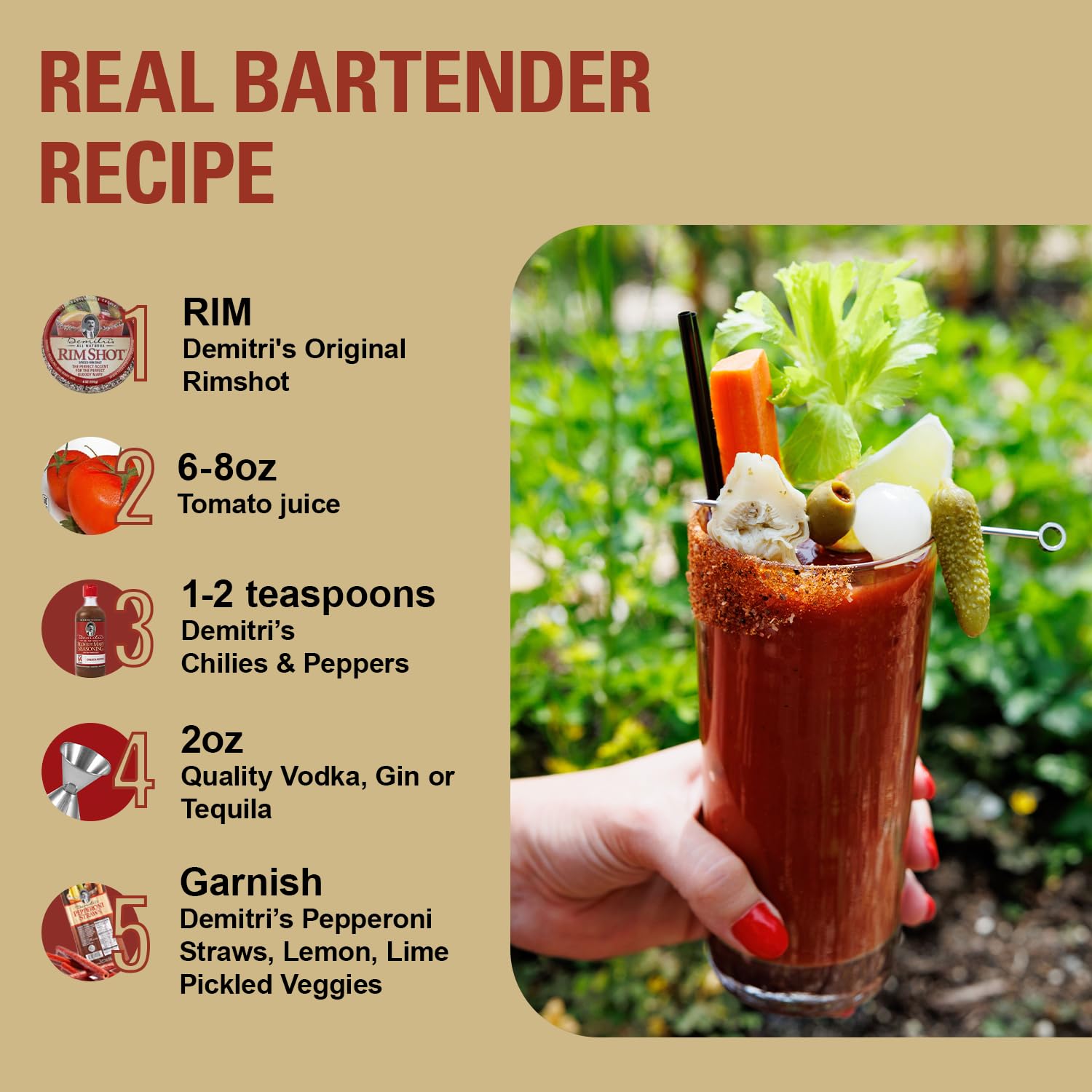 Demitri's Bloody Mary Seasoning Chilies & Peppers - Spicy Bloody Mary Mix - Concentrated Mixer - Bold Rich Flavor - Perfect for Home Brunch Parties