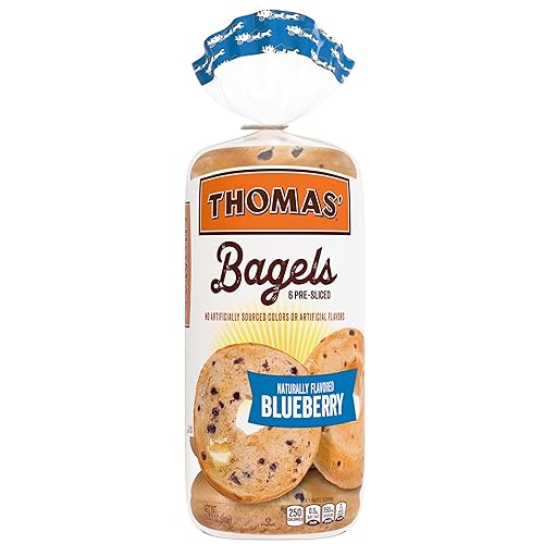 Thomas' Blueberry Bagels, 6 count, (3.0 oz each), 8g Protein, Kosher Fruit Bagels, 18 oz Bag