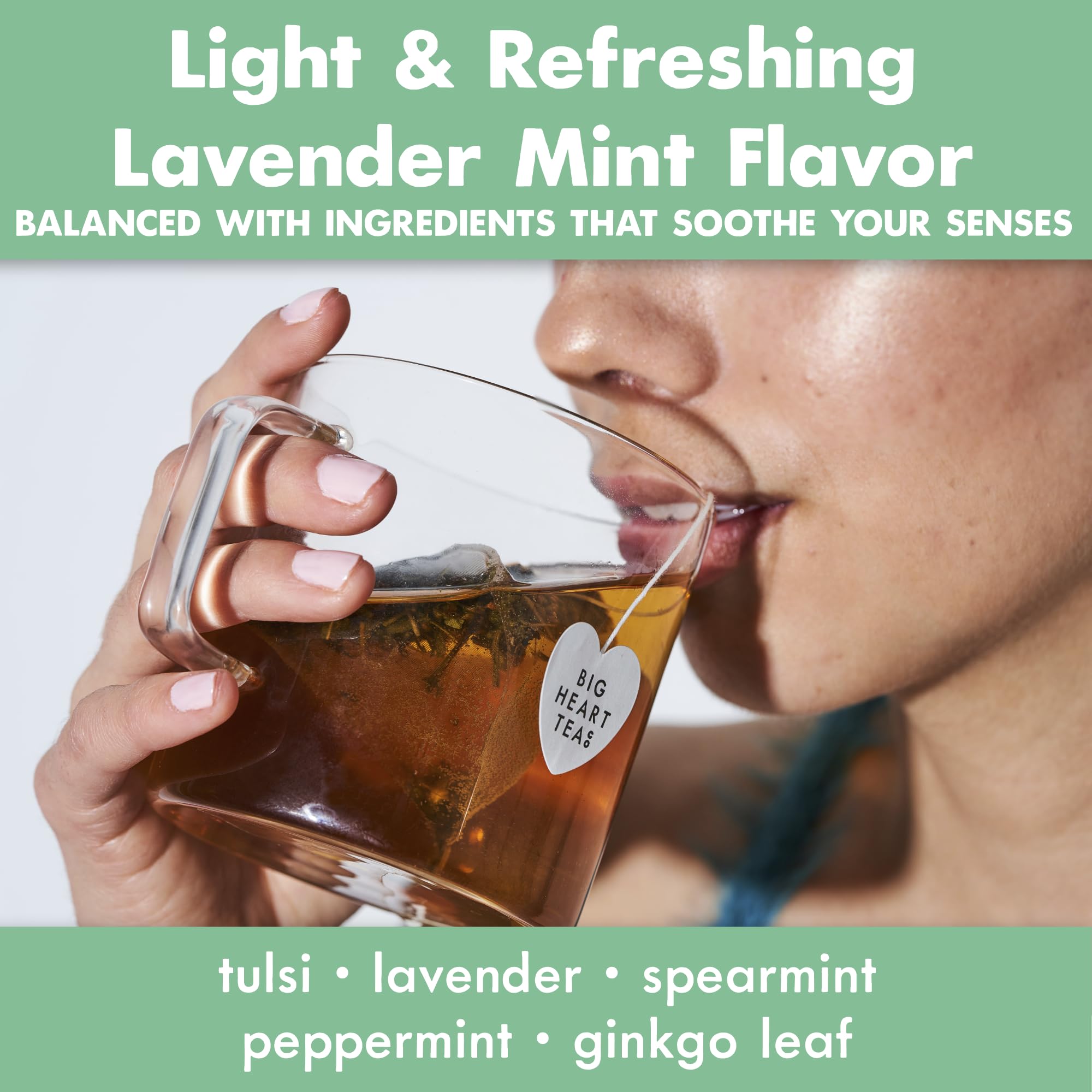 Big Heart Tea Co. Tea Bags - Royal Treatmint Lavender Mint - Certified Organic, Ayurvedic Herbal Decaf Tea in Zero Plastic Sachets - Small Batch
