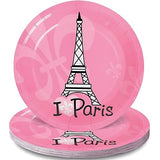 Fun Express Perfectly Paris Party Eiffel Tower Paper Dessert Plates - Multicolor Eiffel Tower Theme Party Decorations Disposable Paper Plates