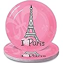 Fun Express Perfectly Paris Party Eiffel Tower Paper Dessert Plates - Multicolor Eiffel Tower Theme Party Decorations Disposable Paper Plates