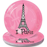 Fun Express Perfectly Paris Party Eiffel Tower Paper Dessert Plates - Multicolor Eiffel Tower Theme Party Decorations Disposable Paper Plates