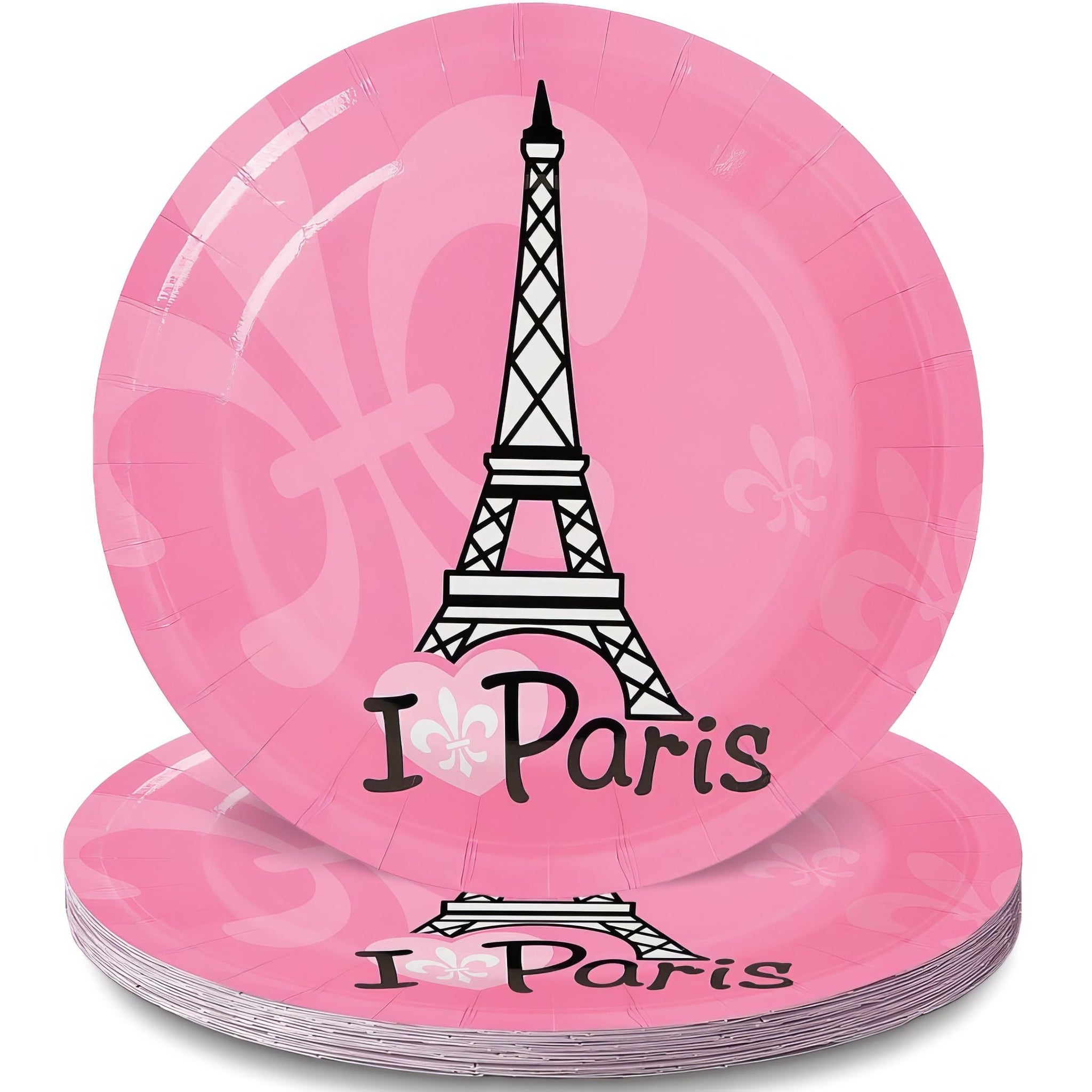 Fun Express Perfectly Paris Party Eiffel Tower Paper Dessert Plates - Multicolor Eiffel Tower Theme Party Decorations Disposable Paper Plates