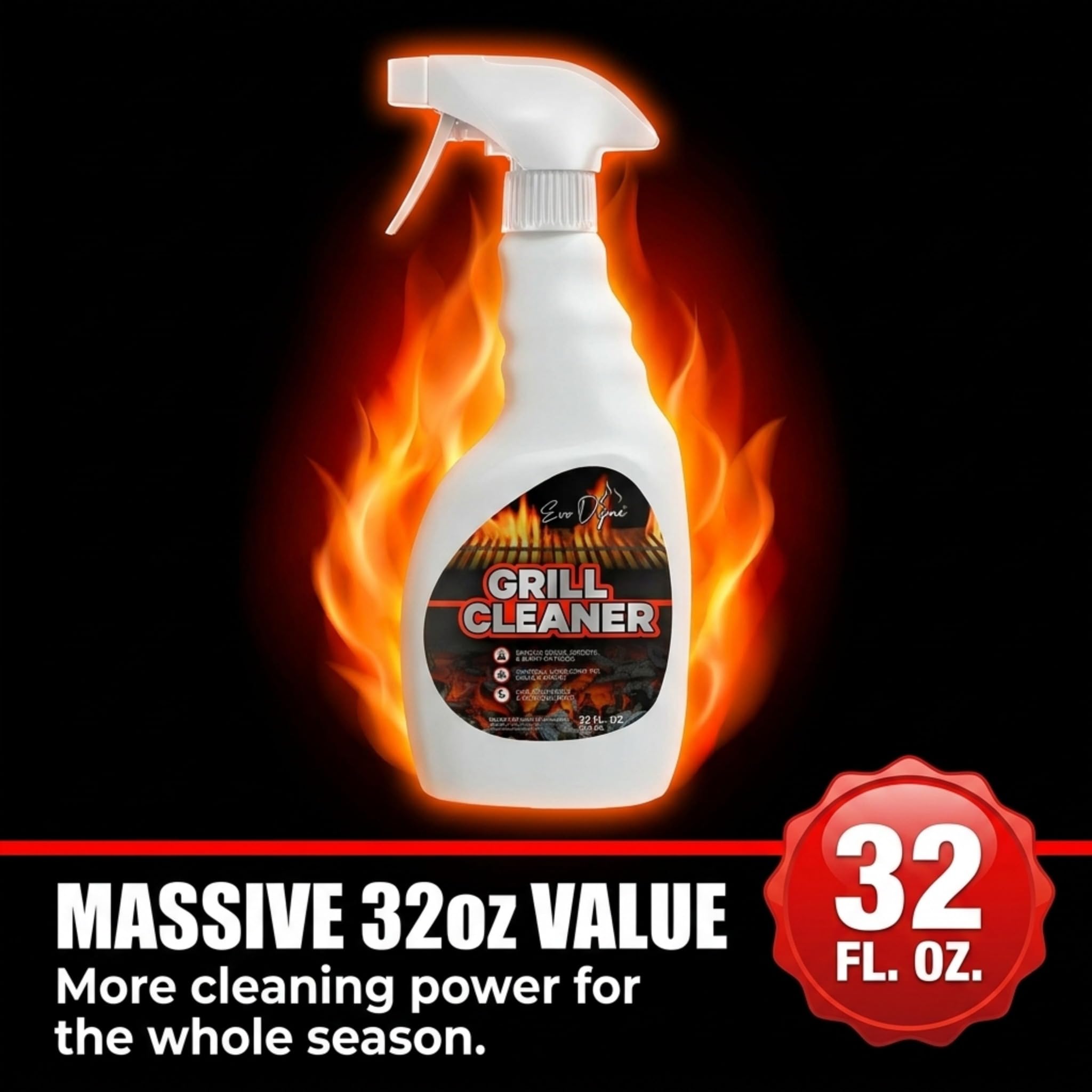 Evo Dyne Grill Cleaner Spray (32 oz), Made in USA - Quickly Cleans BBQ Burnt-on Foods and Grease from Grill Grates - Heavy Duty, Fast-Acting Formula
