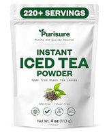 Purisure Unsweetened Instant Black Iced Tea Powder - Made from Real Tea Leaves, No Lemon Flavor, Sugarless, Zero- Calories, Dissolves in Cold Water