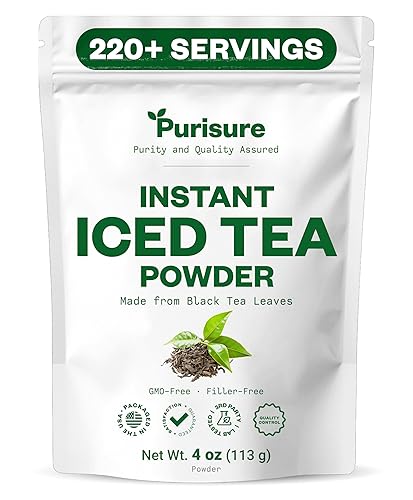 Purisure Unsweetened Instant Black Iced Tea Powder - Made from Real Tea Leaves, No Lemon Flavor, Sugarless, Zero- Calories, Dissolves in Cold Water