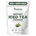 Purisure Unsweetened Instant Black Iced Tea Powder - Made from Real Tea Leaves, No Lemon Flavor, Sugarless, Zero- Calories, Dissolves in Cold Water