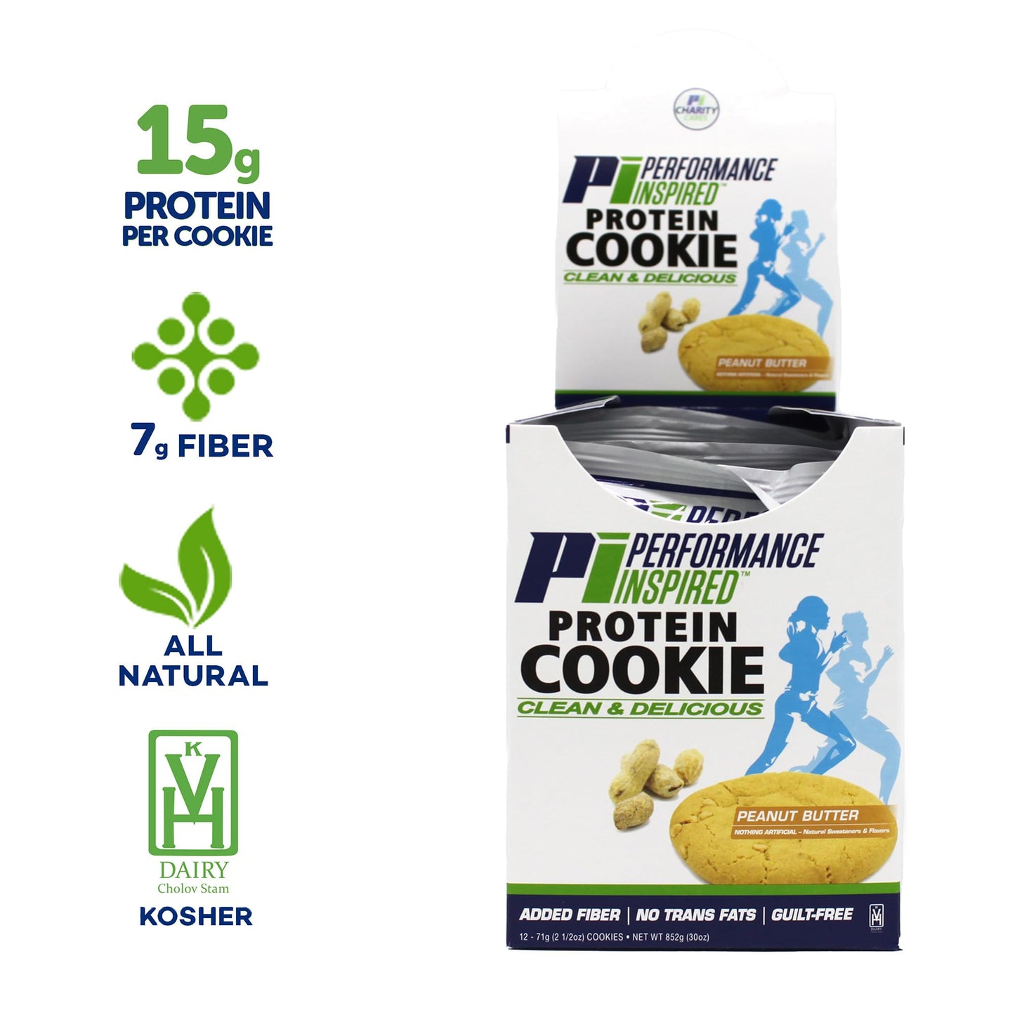 Performance Inspired Nutrition Mixed Protein Cookie Box - 12 Pack - 6 Chocolate Chip & 6 Peanut Butter - 15G Protein, 6-7G Fiber - All-Natural, No