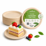 Inaloon 6-Inch Compostable Paper Plates 100 Count Heavy-Duty Natural Dessert Plates Biodegradable Eco-Friendly Plates for Parties and Everyday Use