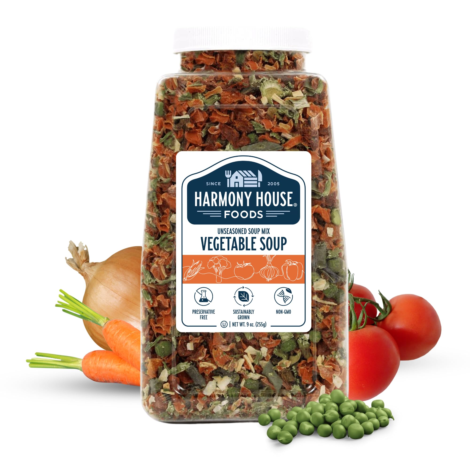 Harmony House Premium Vegetable Soup Mix - Dehydrated Vegetables for Cooking, Camping, Emergency Supply and More (9 oz, Quart Size Jar)