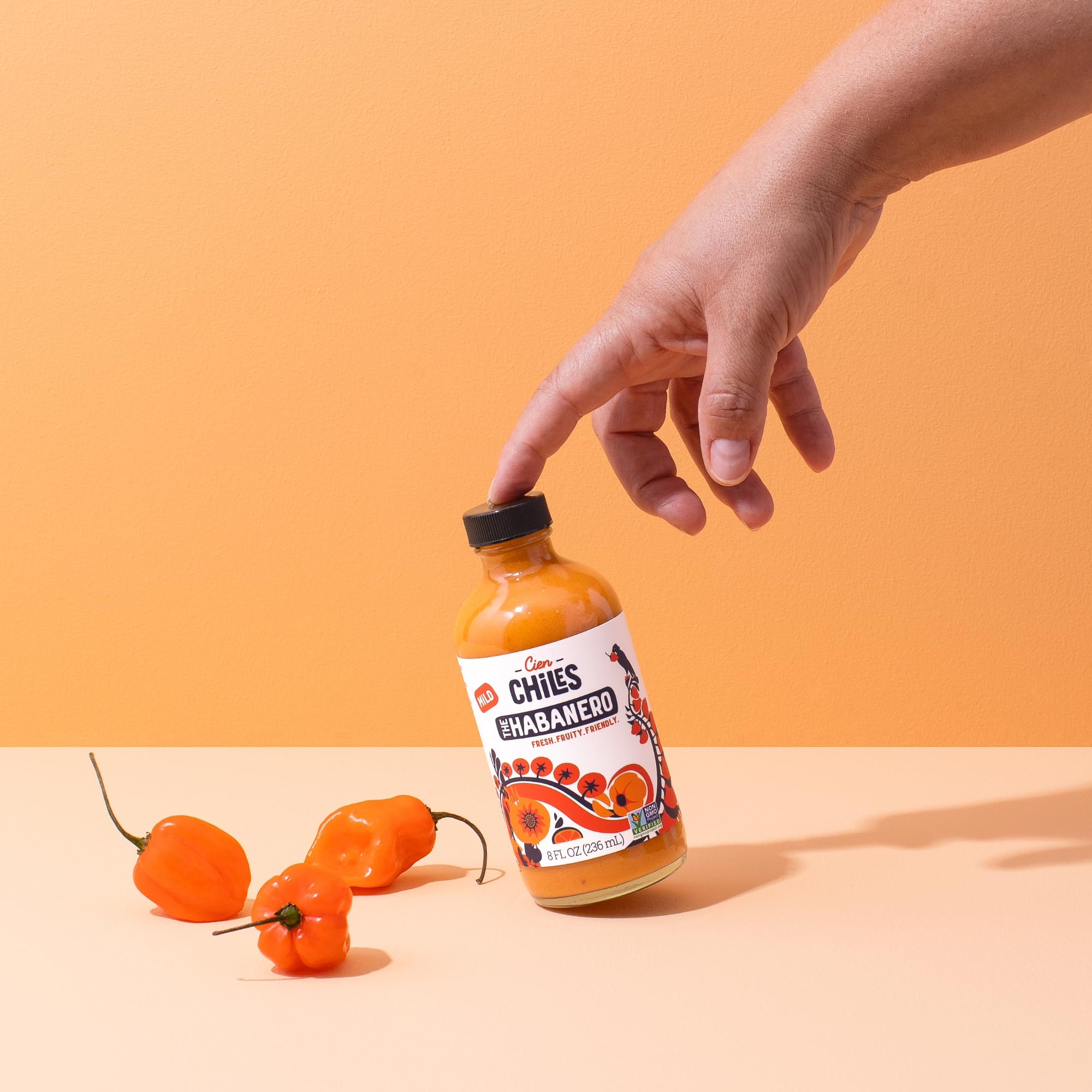 Cien Chiles The Habanero | All Natural Sauce | Zero Sugars, Non-GMO, Gluten-Free, Vegan | 8 OZ Bottle