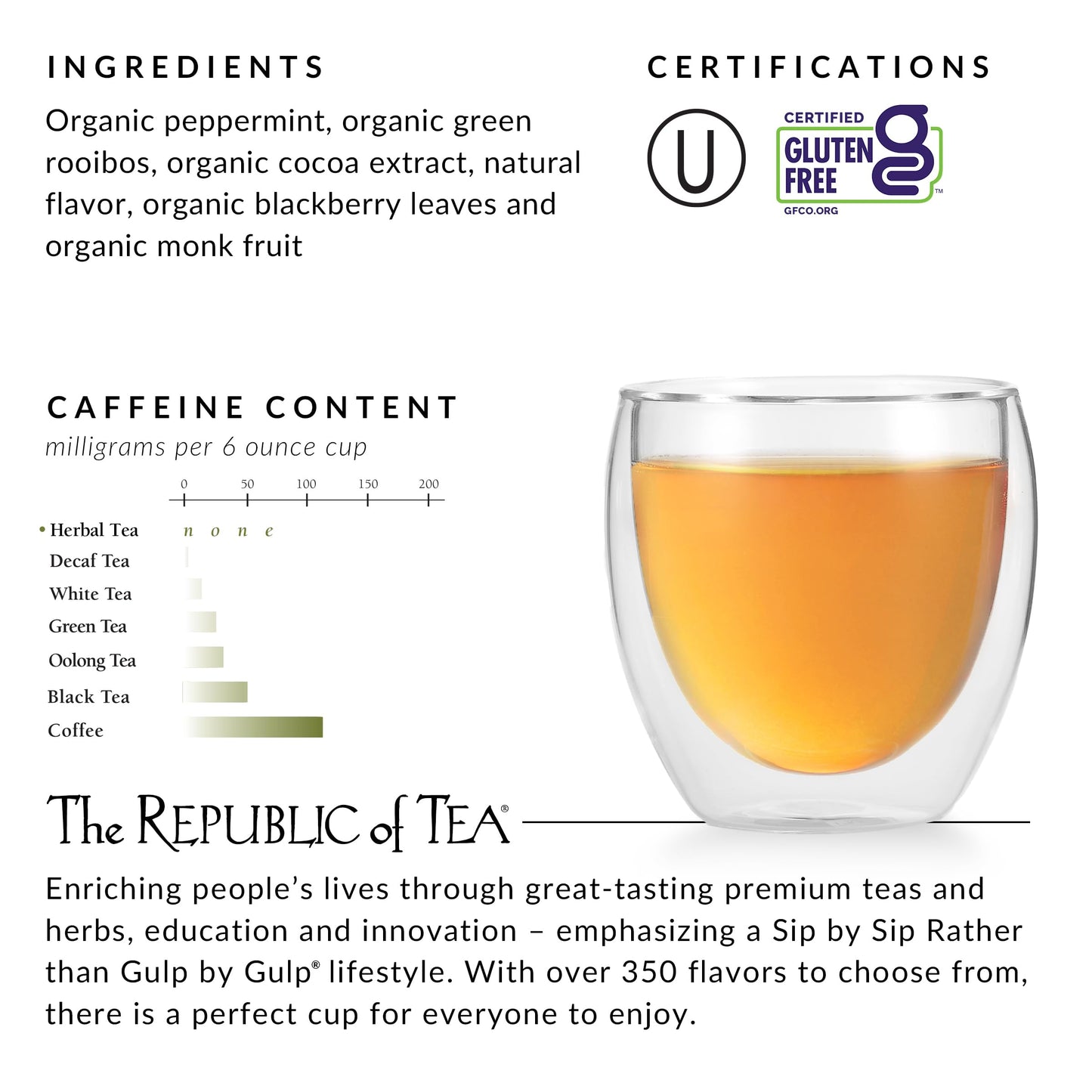 The Republic of Tea - Peppermint Bark, Cool Winter Herb Tea, 36 Tea Bags, Caffeine-Free