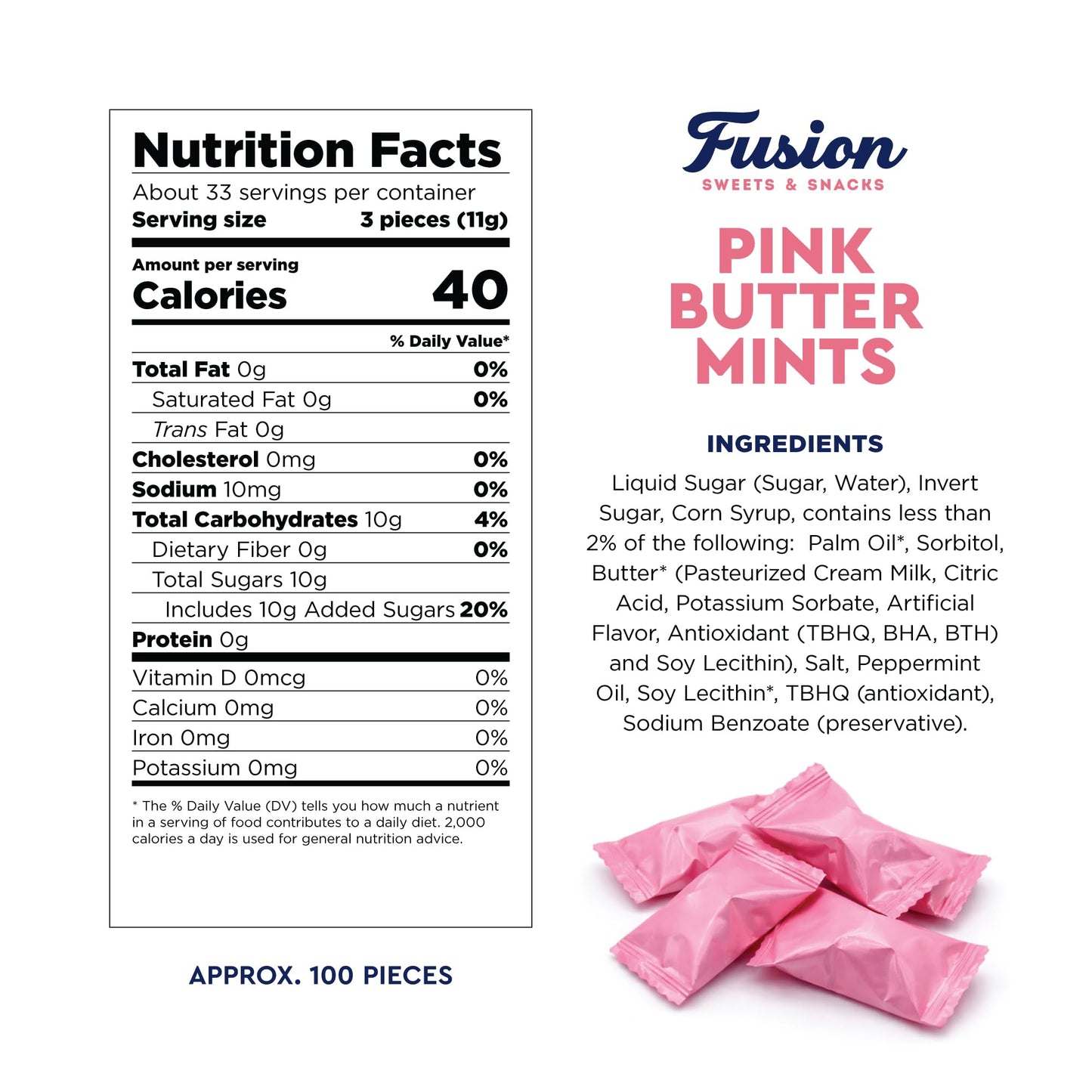 Pink Buttermints - 100 Count - Pink Candy For Baby Shower - Baby Shower Candy - Perfect For Gender Reveal Parties, Hospital Goodie Bags, Welcome Baby