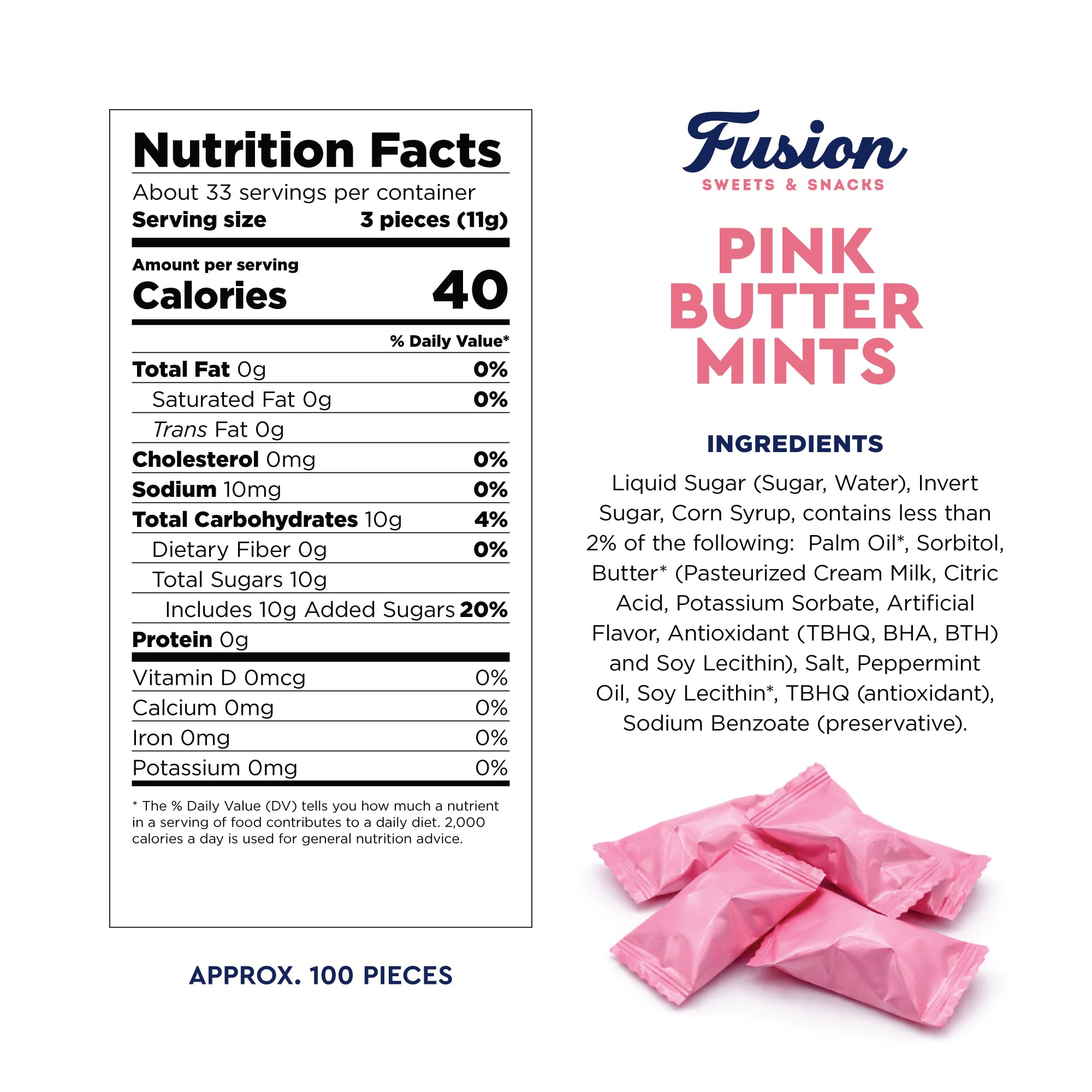 Pink Buttermints - 100 Count - Pink Candy For Baby Shower - Baby Shower Candy - Perfect For Gender Reveal Parties, Hospital Goodie Bags, Welcome Baby