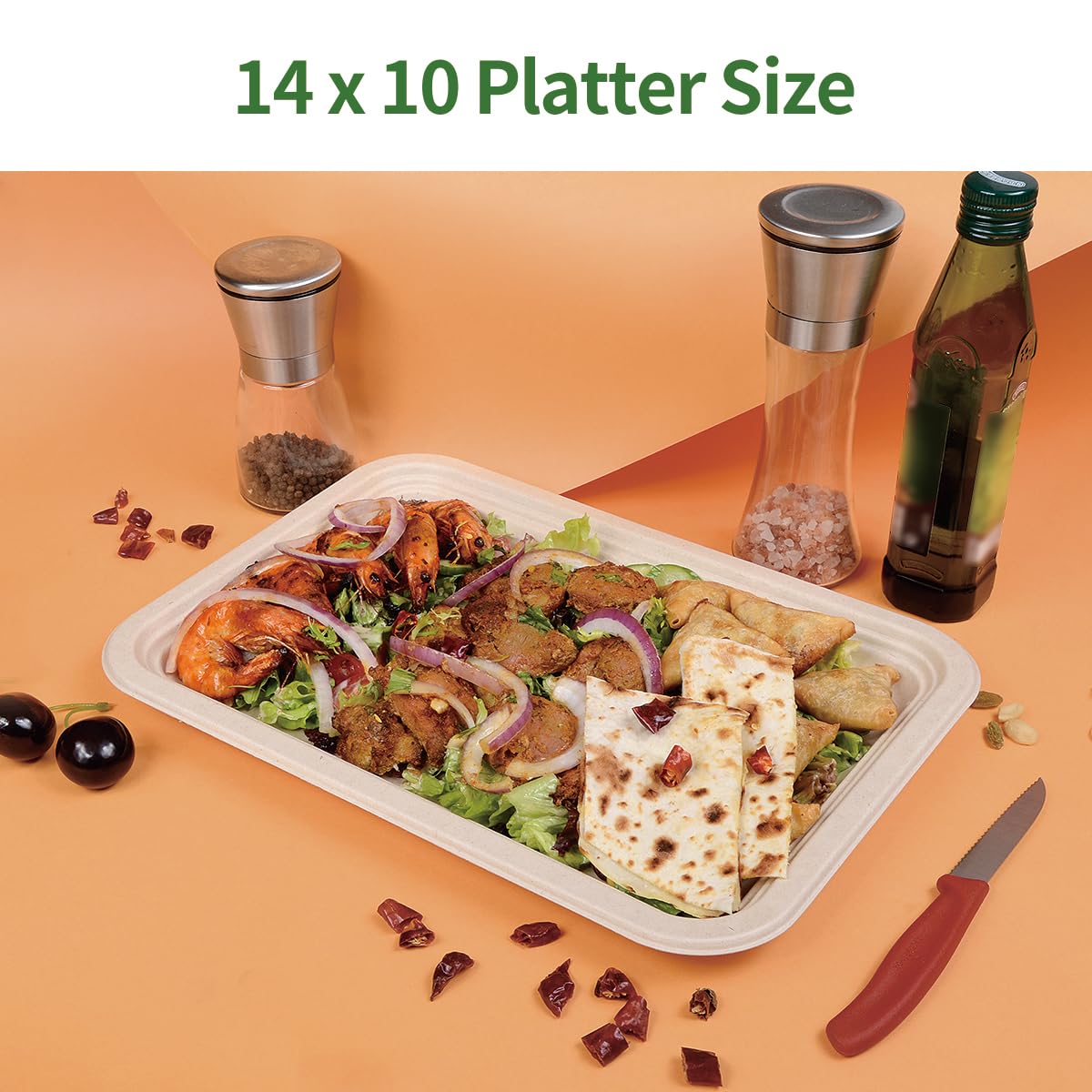 AICHEF 100 Pack 14 inch Large Disposable Food Trays for Crawfish Seafood Boil BBQ Dessert, Large Paper Plates 14 inch Heavy Duty Disposable Serving
