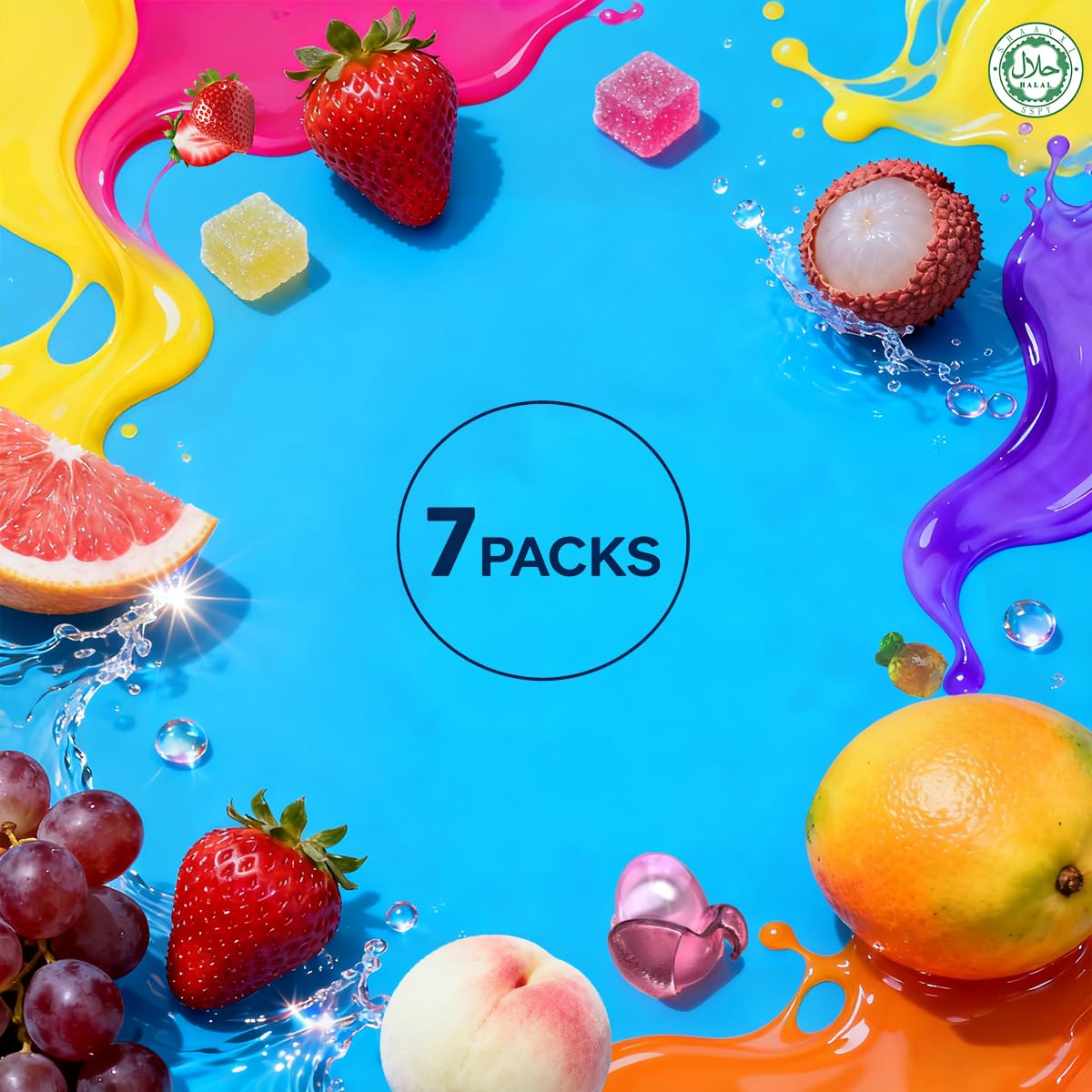 Happy Global's Choice Kozed Peelable Gummy Candy 7 Mixed Flavors Variety Pack, Fun Fruity Role Party Snack, Chewy Sweet Treat with Juicy