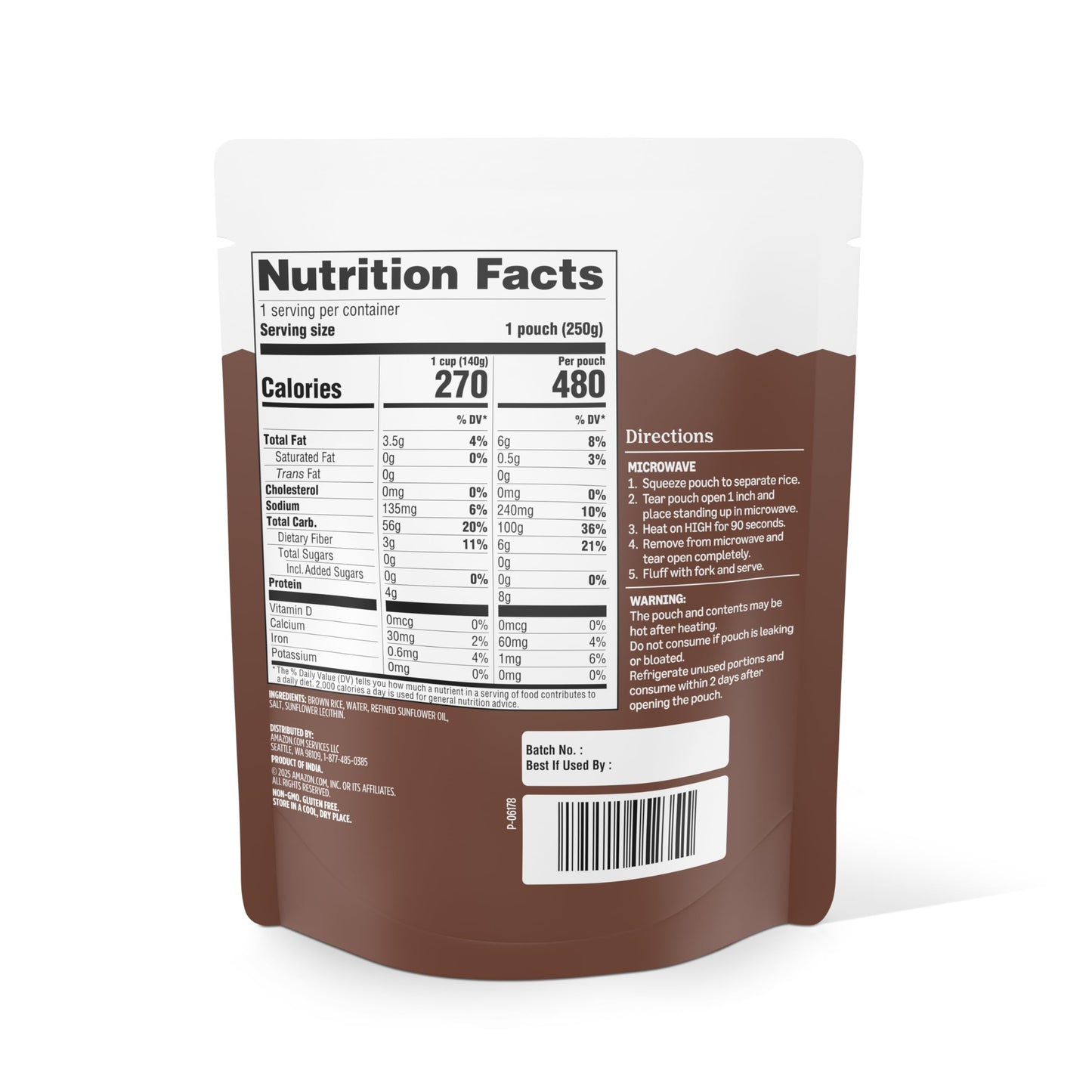 Amazon Grocery, 90 Second Whole Grain Brown Rice, 8.8 Oz