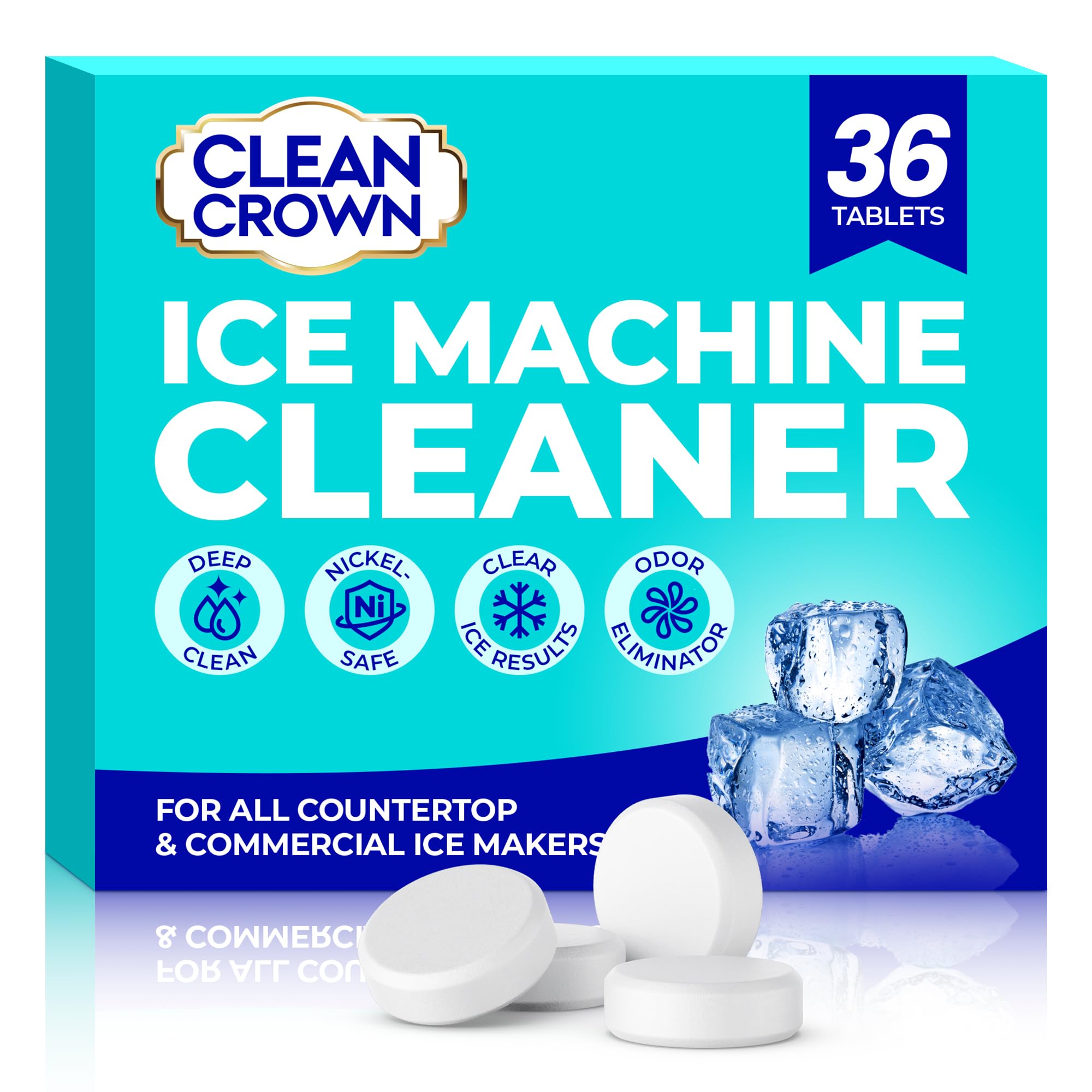 CleanCrown Ice Machine Cleaner (36 Pack), Ice Machine Descaler, Nickel Safe Cleaner and Descaler for Frigidaire, Opal, GE Profile, Kitchenaid