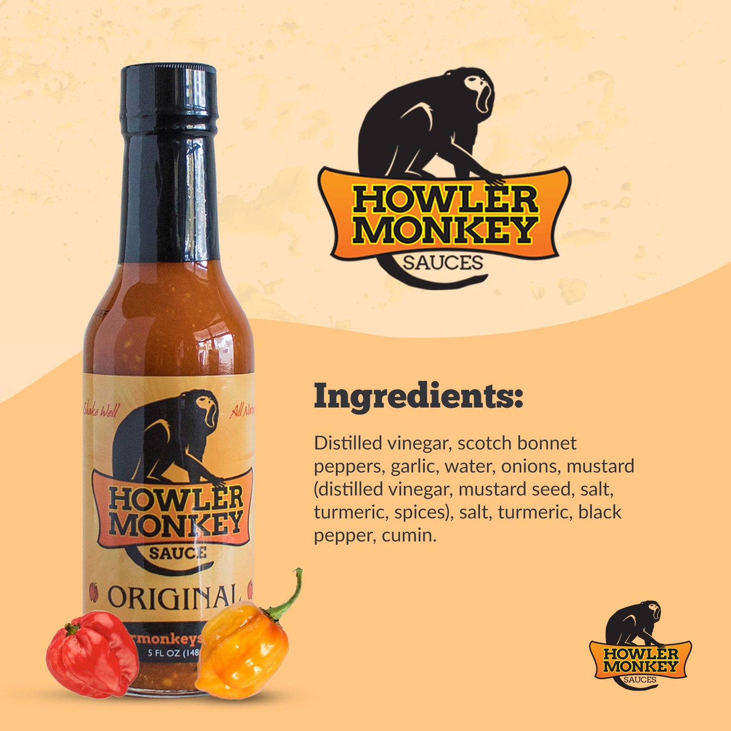 Howler Monkey Sauce - Original Panamanian Hot Sauce - 5 Fl Oz (Pack of 4)