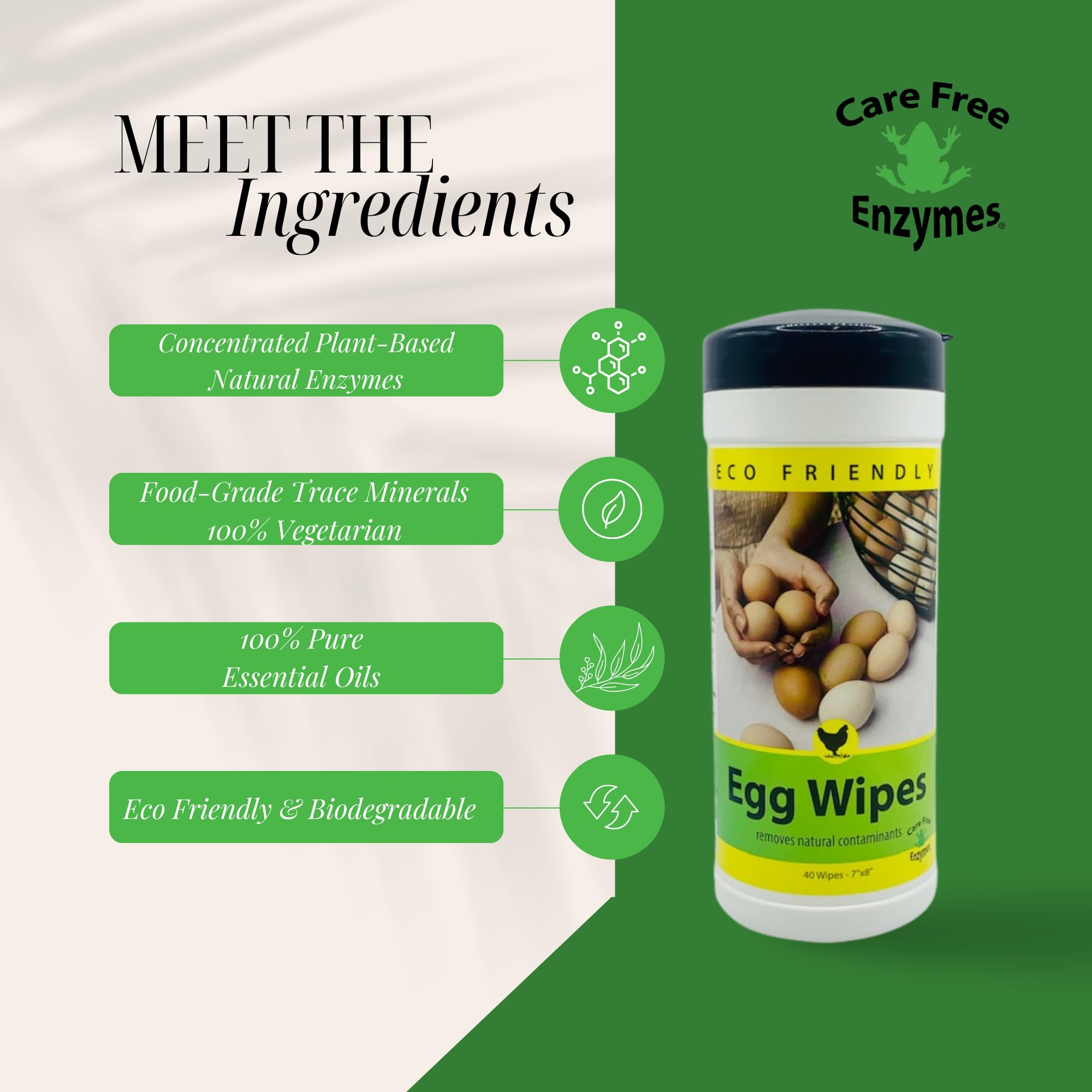Care Free Enzymes Egg Wipes - 40 Count