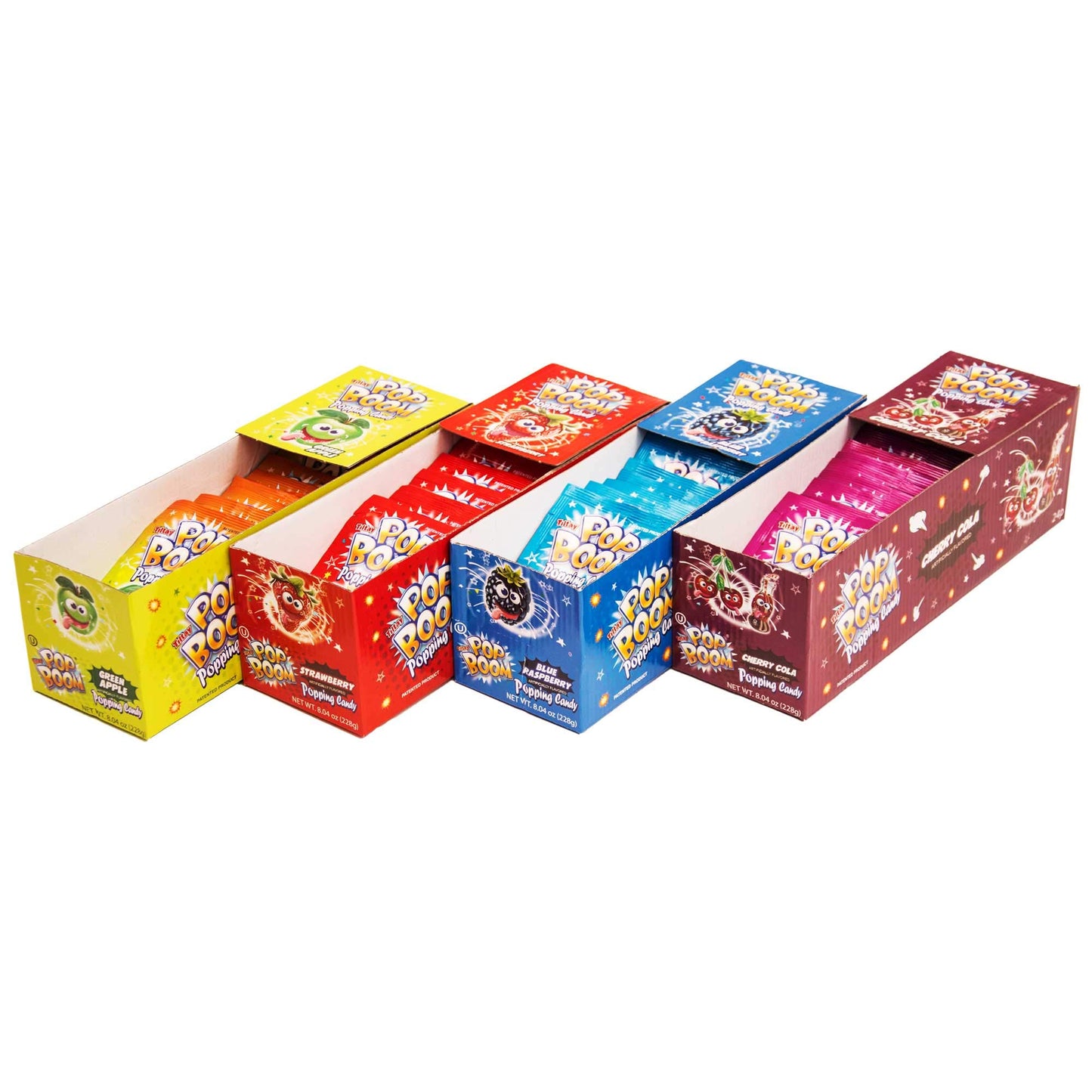 Pop Boom Popping Candy 12 Pack | 3 pack each of Strawberry, Blue Raspberry, Green Apple, Cherry Cola