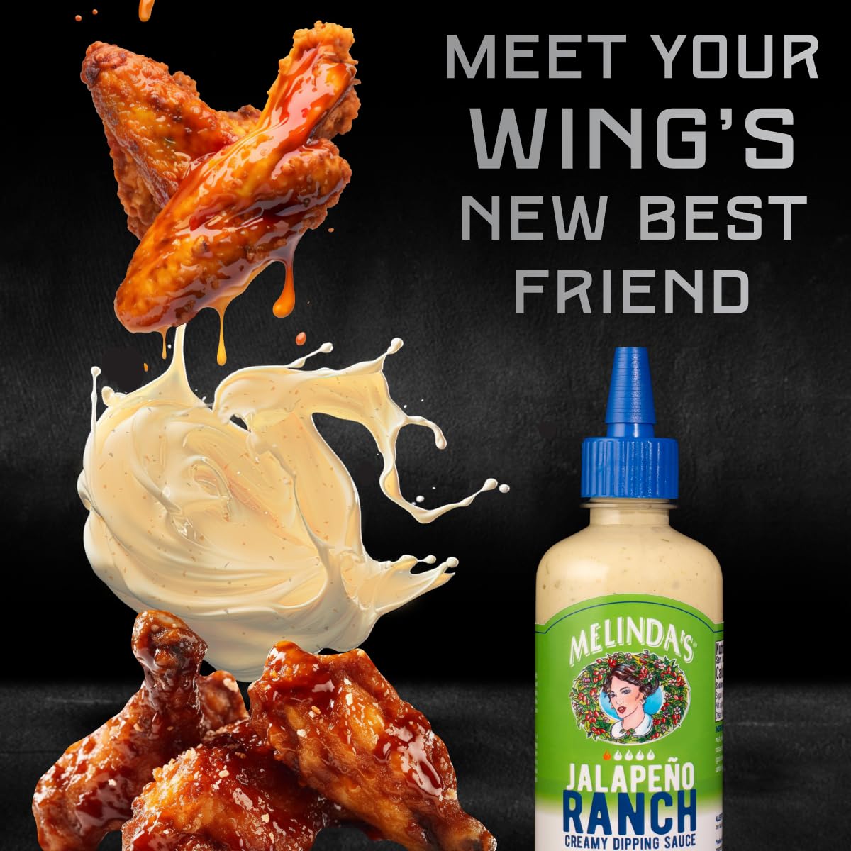 Melinda’s Jalapeño Ranch - 12 oz, 1 Pack - Spicy Ranch Sauce, Hot Creamy Sauce With Jalapeño Peppers - Perfect for Wings, Pizza, Fries, Sandwich