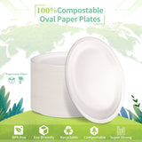 Azegech 100Pack Disposable Paper Plates, 12.5 Inch Oval, Eco-Friendly, Compostable, White Dinner Plates for Party, Picnic