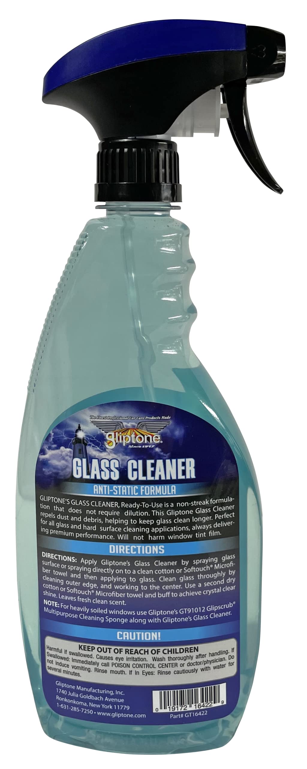 Gliptone Streak Free Glass and Window Cleaner, Ready-To-Use with Anti Static Formula, Repels Lint & Dust. Safe for all Glass and Hard Surface