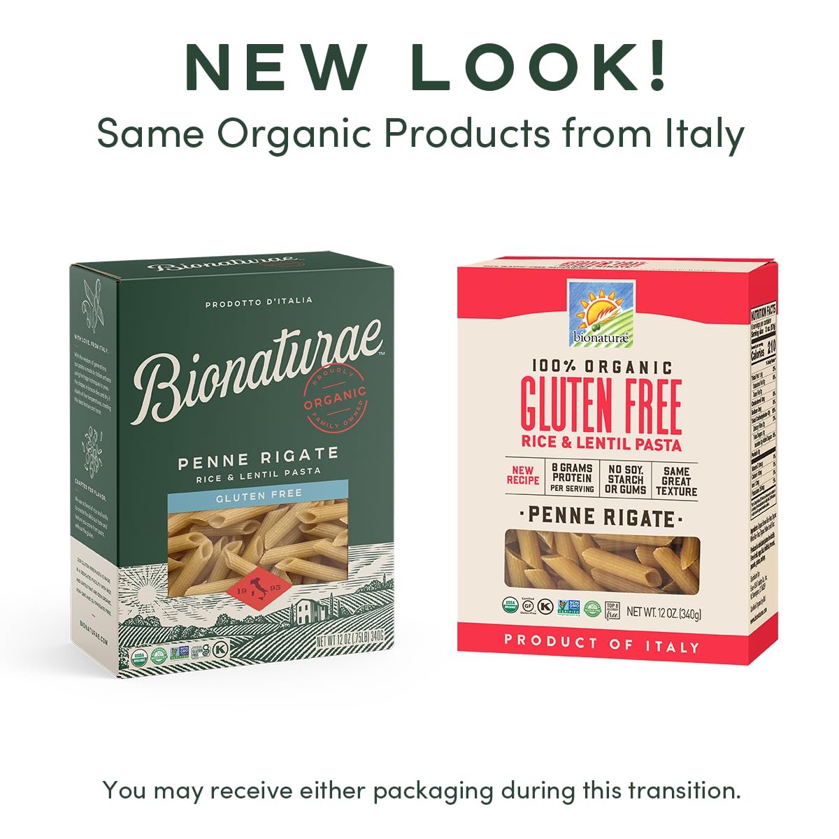 Bionaturae Penne Rigate Pasta Noodles - Gluten Free Pasta Organic, Rice & Lentil Pasta, Kosher Certified, High Protein, Non-GMO Verified, USDA